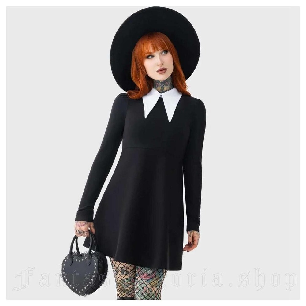 Killstar Cathedral‎ skater dress black with white collar
